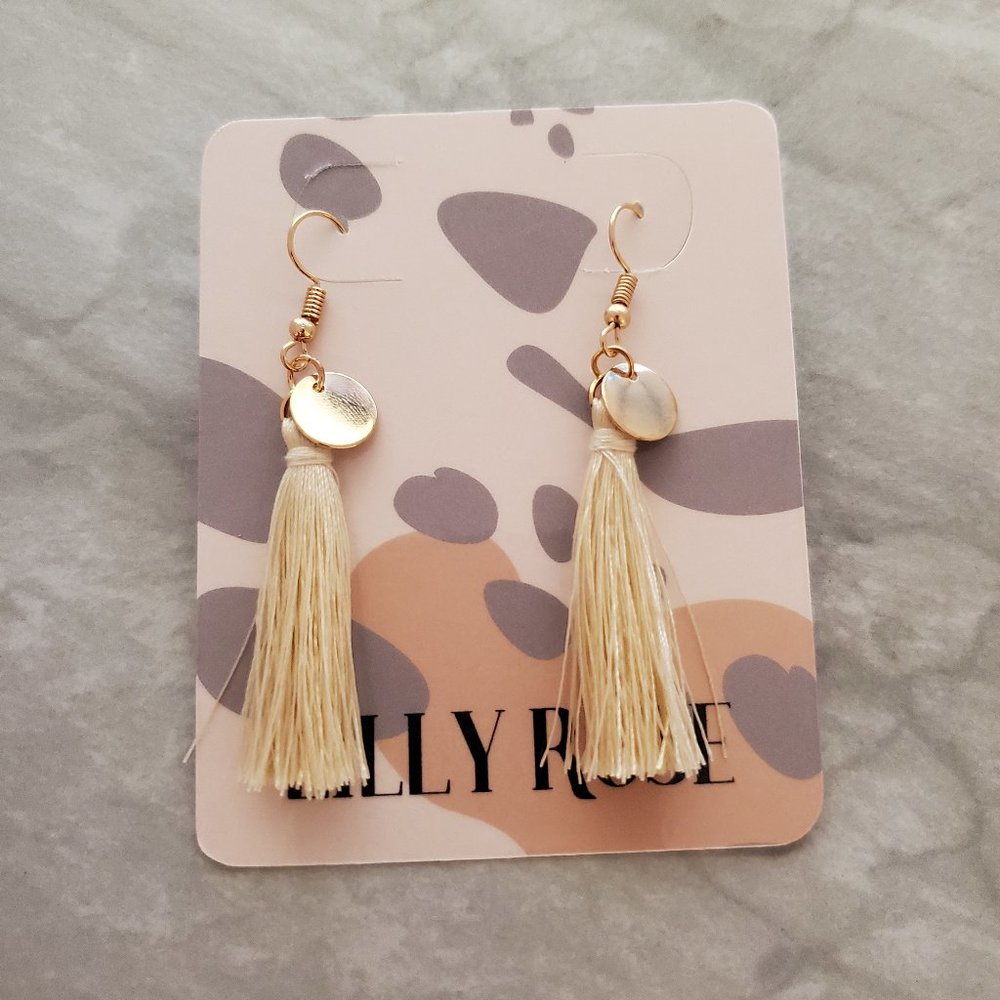 ✨ 3 for $15 Ivory thread Tassel Gold Disk Drop Dangle Minimalist Earrings ✨